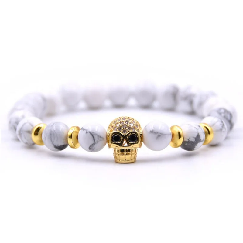 

8mm Punk Pave Setting Zircon Gold Skull Heads Colorful Stone Bracelet, Colors