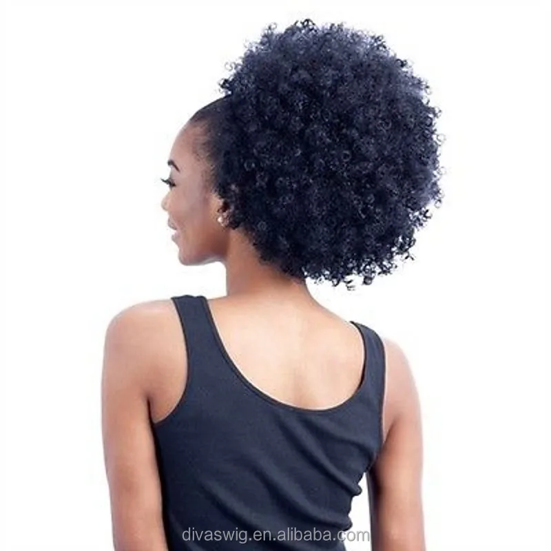 

Hot black women jet puff drawstring Afro Kinky Hair Ponytail Raw Unprocessed Kinky Curly Ponytail