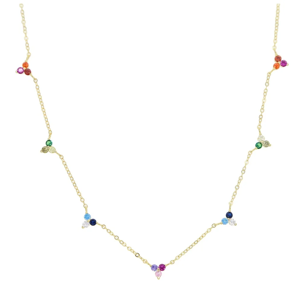 

gold vermeil 925 sterling silver colorful triangle cz charm link chain pastel rainbow necklace, Customized