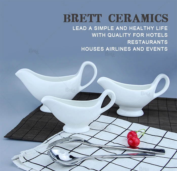 Hotel Restaurant White Ceramic Sauce Dish Personalized Gravy Boat