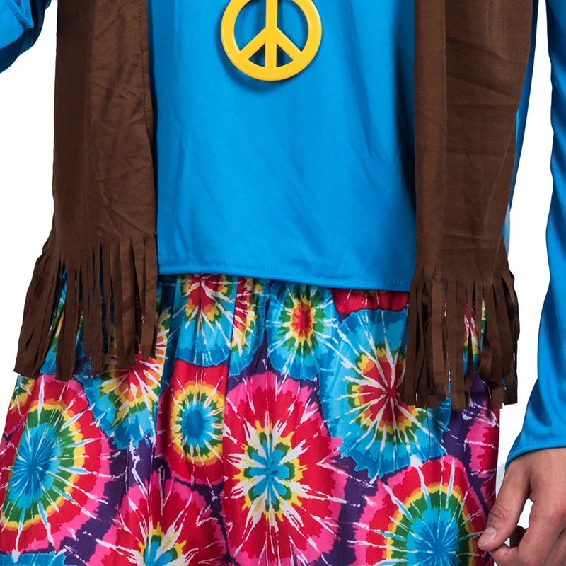 下降航运嘉年华派对花式礼服成人男子爱和平嬉皮复古嬉皮服装为男性