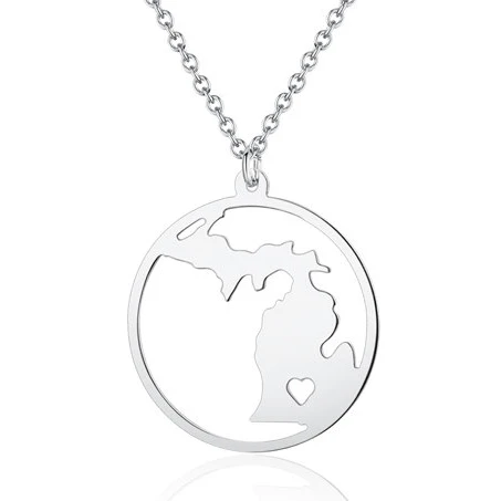 

SJUSAB002 Customize Fashion Three Color Brass Gold Plated Michigan State Outline Map Necklace, Silver&rose gold&yellow gold