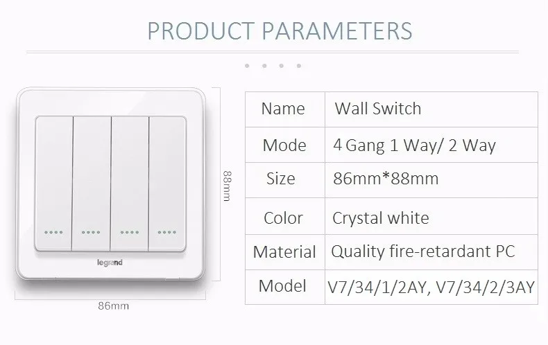 Crystal White 4 Gang 1 Way 4 Gang 2 Way Wall Switch