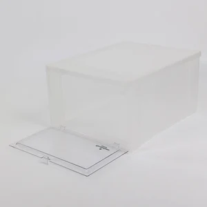 Image of custom clear stackable drop front plastic shoe storage box drop-front displaygiant sneaker box front door transparent shoe box