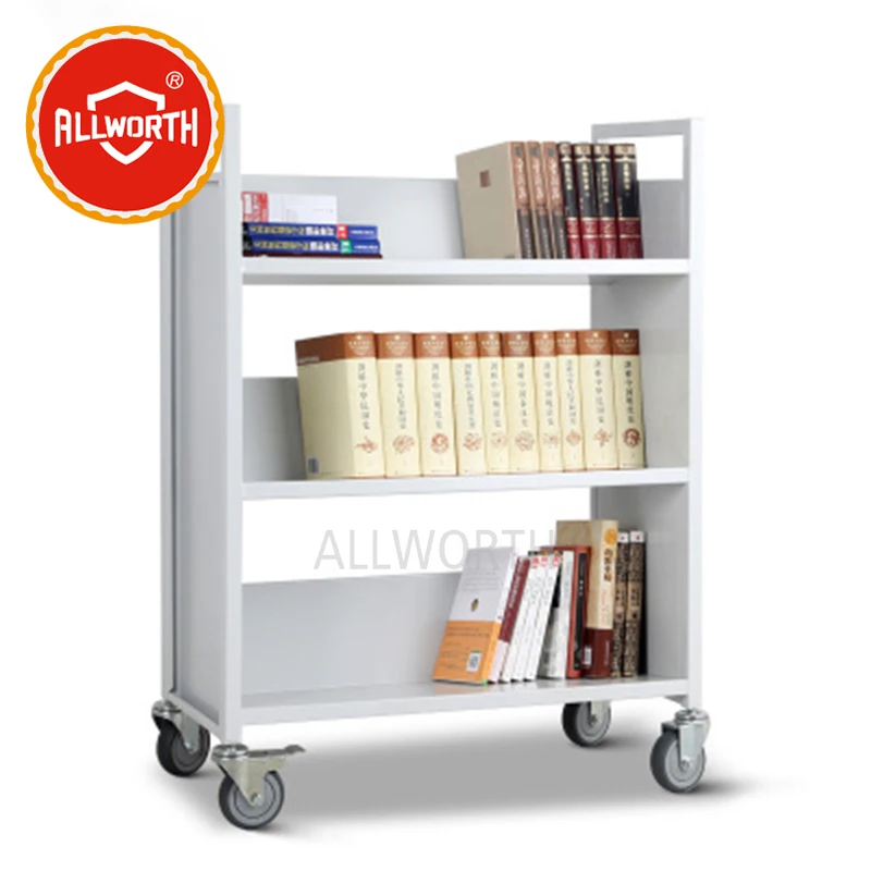 Large Size Heavy Duty Single Sided 3tiers Vshaped Shelves With Side Panel Metal Library Book