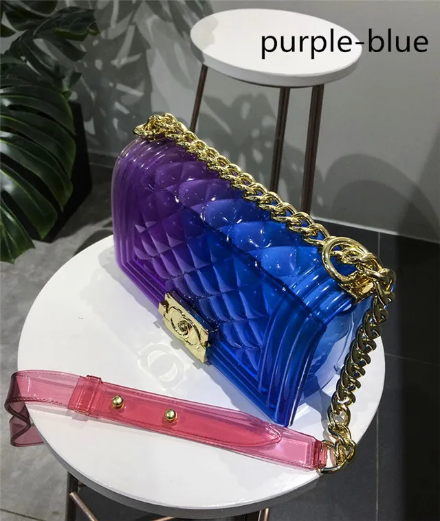 
2018 Elegant Solid Color Lingge Jelly Bag Women Locks Shoulder Messenger Bag Fashion Gold Chains Women Handbag Channel Louis Bag 