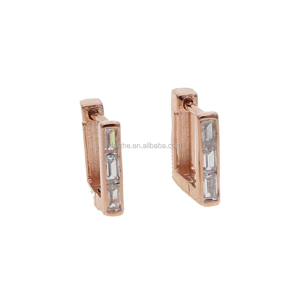 

2021 new arrival rose gold filled square shape earring with cz paved women square stud earring for wedding