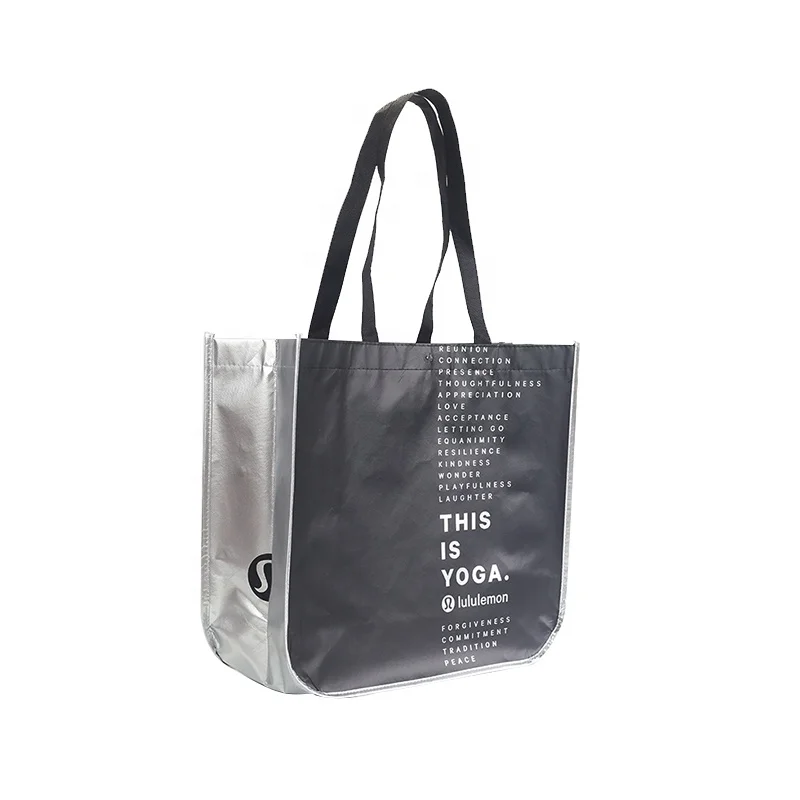 

Curved Corners Durable eco friendly large waterproof Lululemon PP laminated non woven tote shop bag, Custom