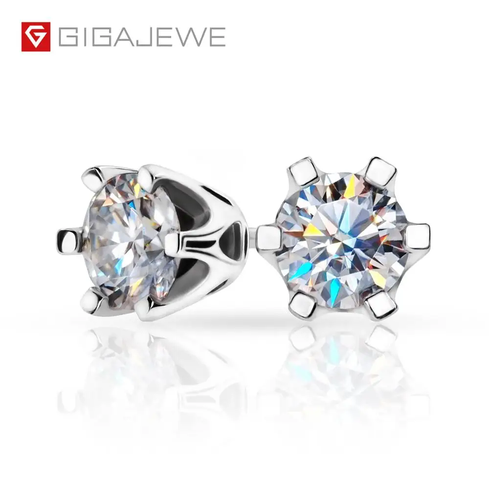 

GIGAJEWE Silver Plated 18K Earrings Round Cut Silver Screw 1.0ct Carats DEF White Color Moissanite Earrings VVS1 Excellent Cut