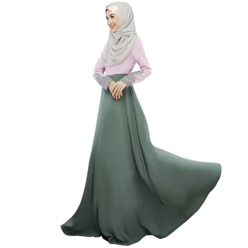 

Colorblock Muslim Long Dress Women Single Layer Impervious Cuff Lace Islamic Clothing A095, N/a