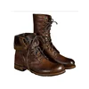 Men Retro Lace-up Fold-Over Boots Leather Motorcycle Rider Boots