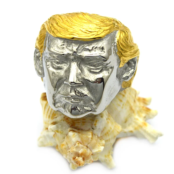 

new designs stainless steel ring with US president Donald Trump head shape for sale online, Golden or silver as picture;other platings are available