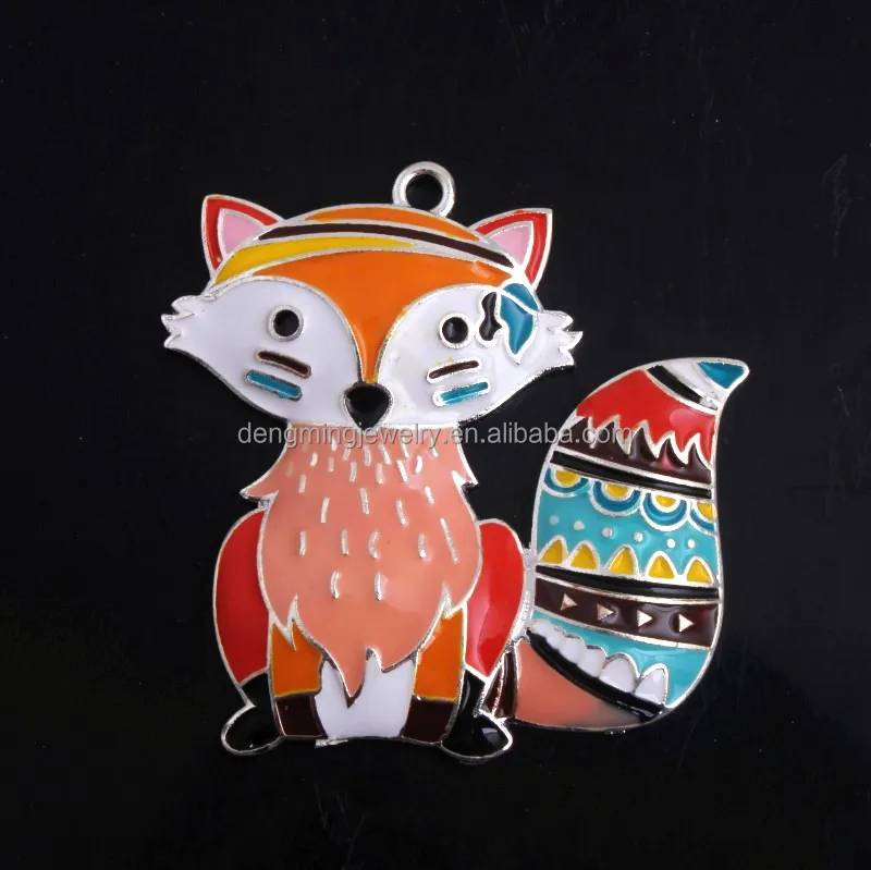 

RP-140 Colorful Fox Alloy Custom Enamel Chunky Pendant Charms for Kids Necklace Bubblegum Jewelry 49x46MM