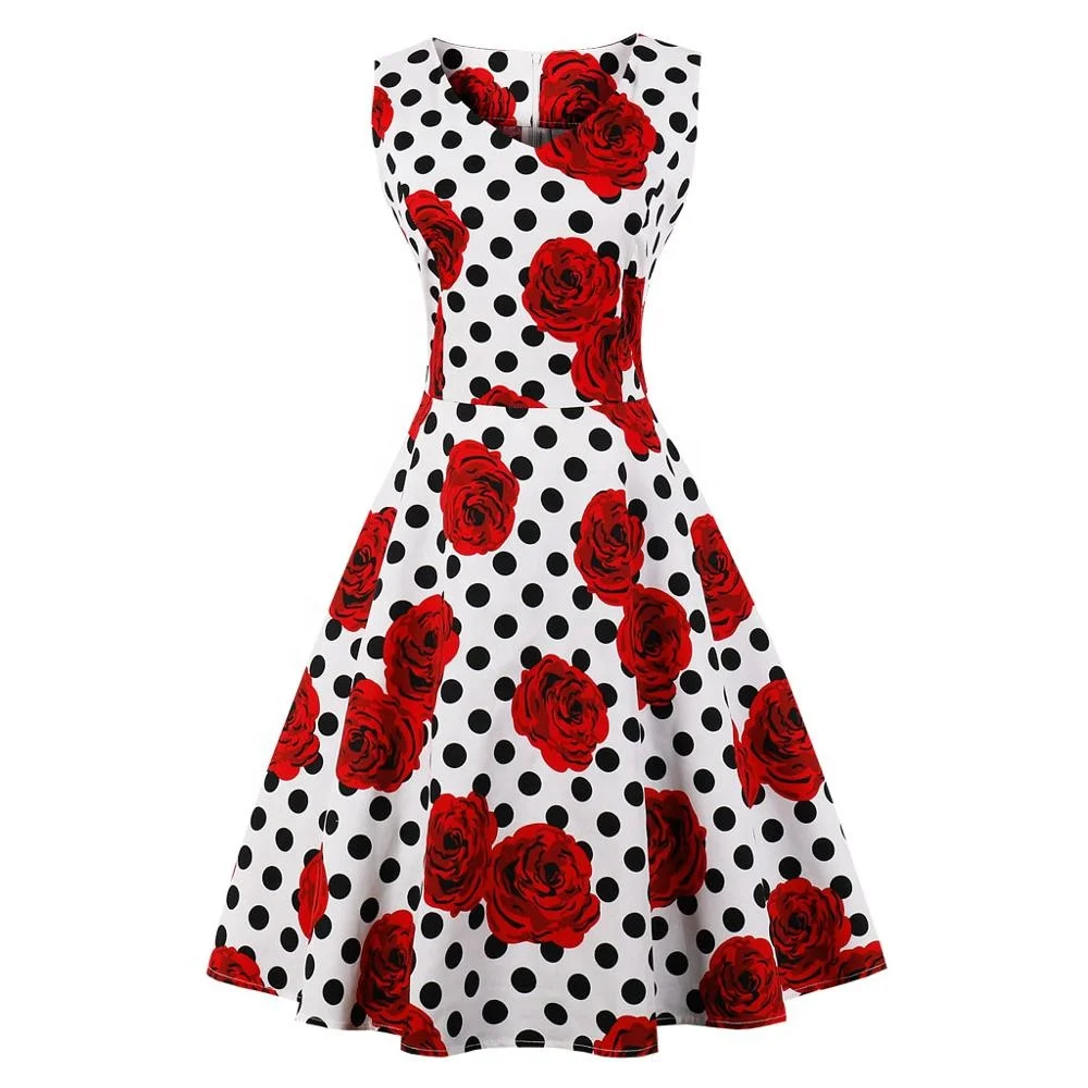 

Wholesales Women Lady Big Girls Dresses Party Cocktail Retro Swing Dress V Neck High Waist Print Tea Party 1950s Vintage Dress, N/a