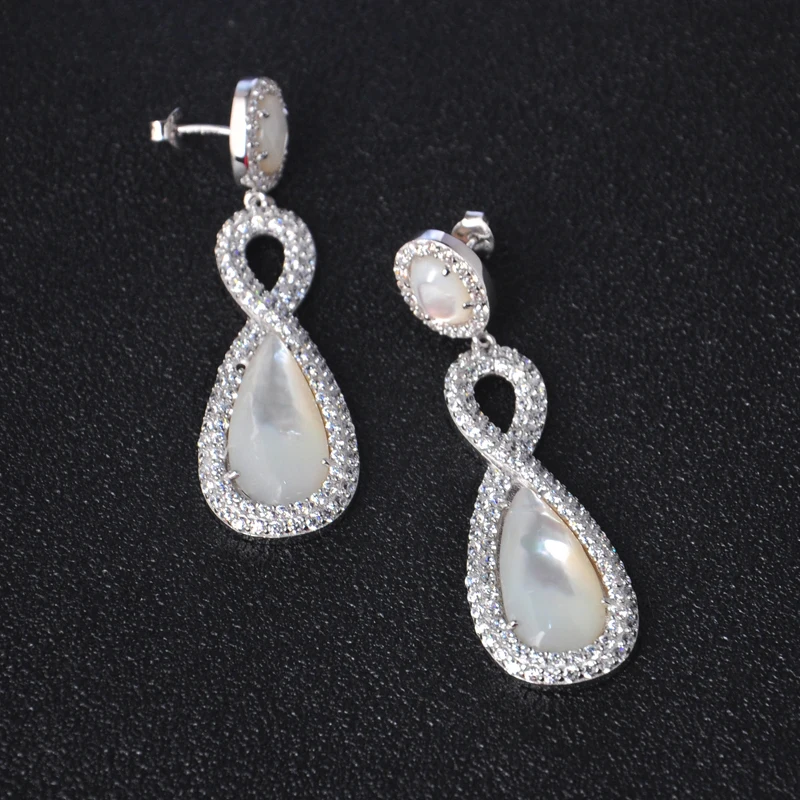 

Stock Pure 925 Sterling Silver Mother Of Pearl Natural Stone Earrings Luxury Party Jewelry Earring For Women