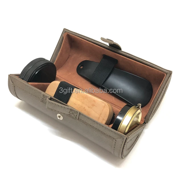 
Care Kit Shine Shoes Box Wood Customized Leather Storage Case Oem Instant Polisher Gift Shoe Shine Equipment 