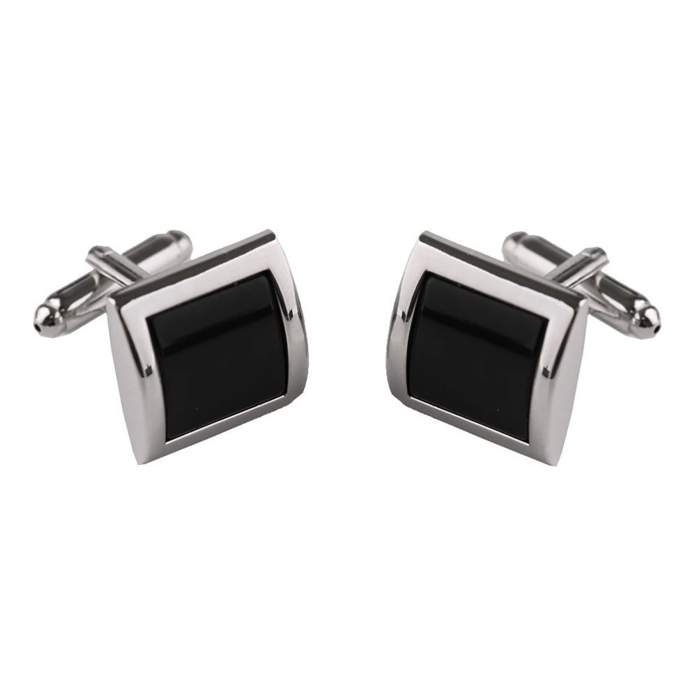 

New Simple Style Black Square Cufflinks Men Shirt Cuff Button Christmas Gifts for Men Silver Plated Cuff link Gemelos, 28 colors as photos