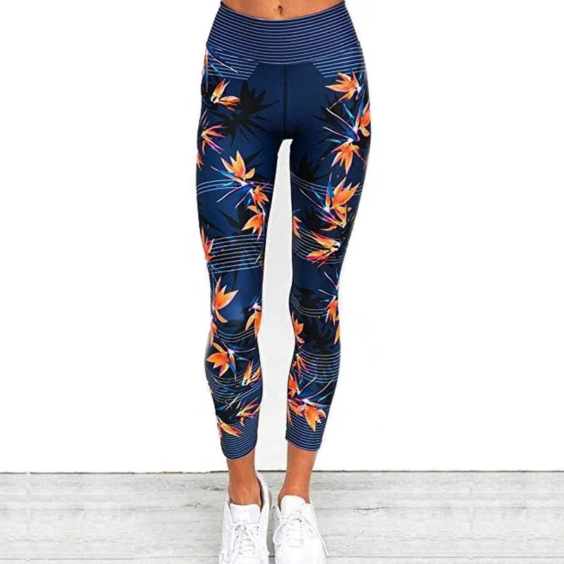 

European And American Yoga Pants Printed Leaves Quick Drying Breathable Fitness Pants Slim Hips Leggings, Customized colors