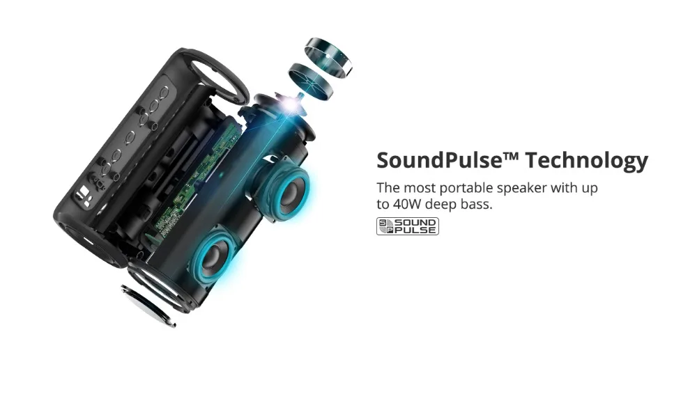 BT Speaker 40W Portable Speaker Deep Bass Soundbar with IPX6 Waterproof, Power Bank Function SoundPulse Tronsmart T6 Plus - ANKUX.COM