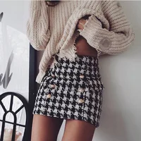 

A2372 Women Summer Winter Black White Lattice Skirt Houndstooth Fabric Skirt