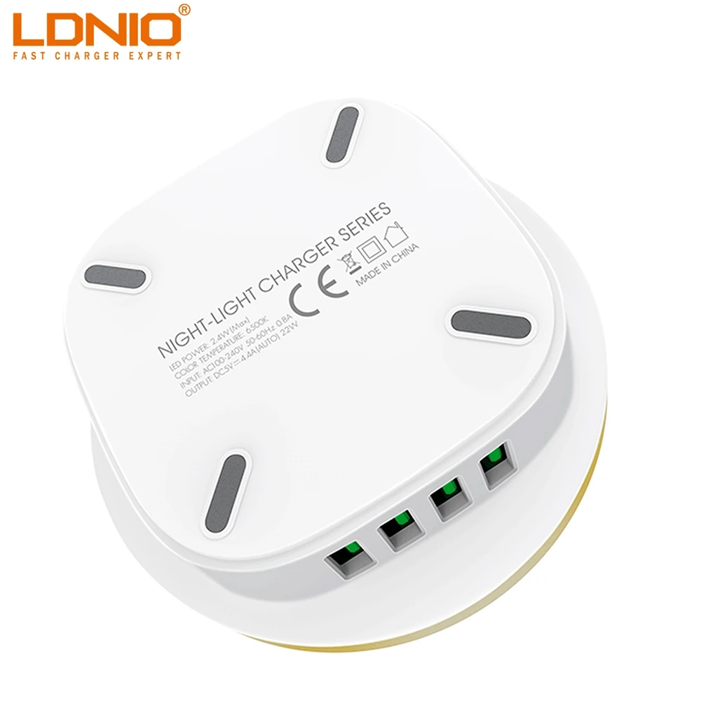 LDNIO 2019 New Arrival 4-Port USB 4.4A Home Desktop Charger with LED Press Lamp A4406