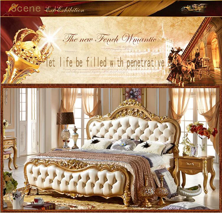 modern european solid wood bed Fashion Carved 1.8 m bed french bedroom furniture p10100