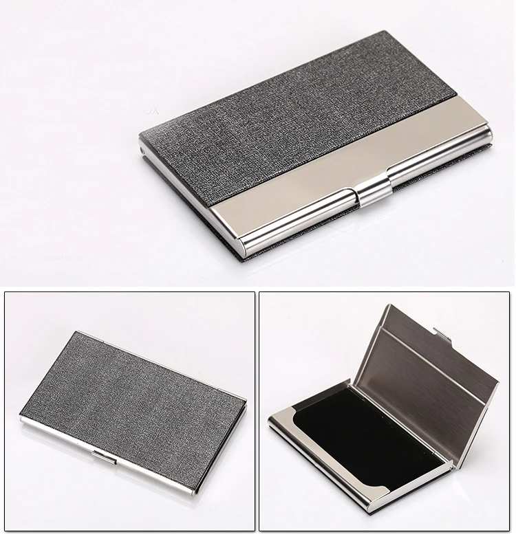 Fashionable PU leather business card case stainless steel box metal name card holder promotion gift