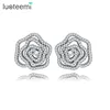 LUOTEEMI Wholesale New Jewelry 18 K White Gold Plated AAA CZ Diamond Hollow Rose Flower Stud Earrings