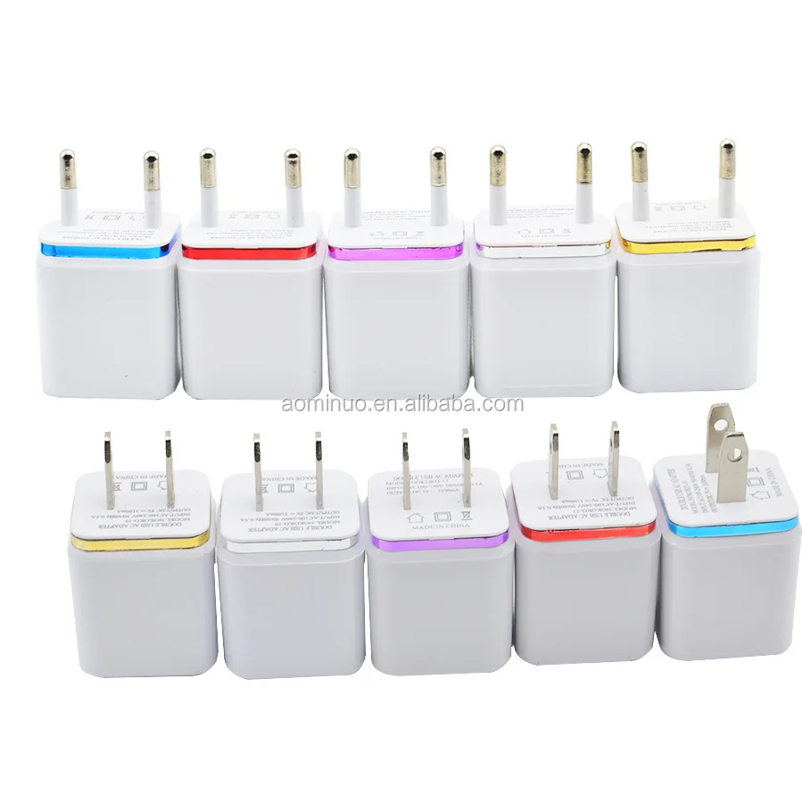 

Colorful Dual USB Port US/EU model 3A 5V Travel Wall Mobile Charger w/Sviwal Plug Designed for Apple and Android Devices