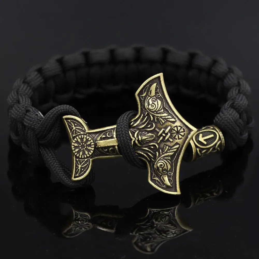 

Wholesale Odin Raven Aegishjalmur Slavic Kolovrat Thor Hammer Mjolnir Men Vikingos Vegvisir Valknut Runes Beads Viking Bracelet, Antique silver