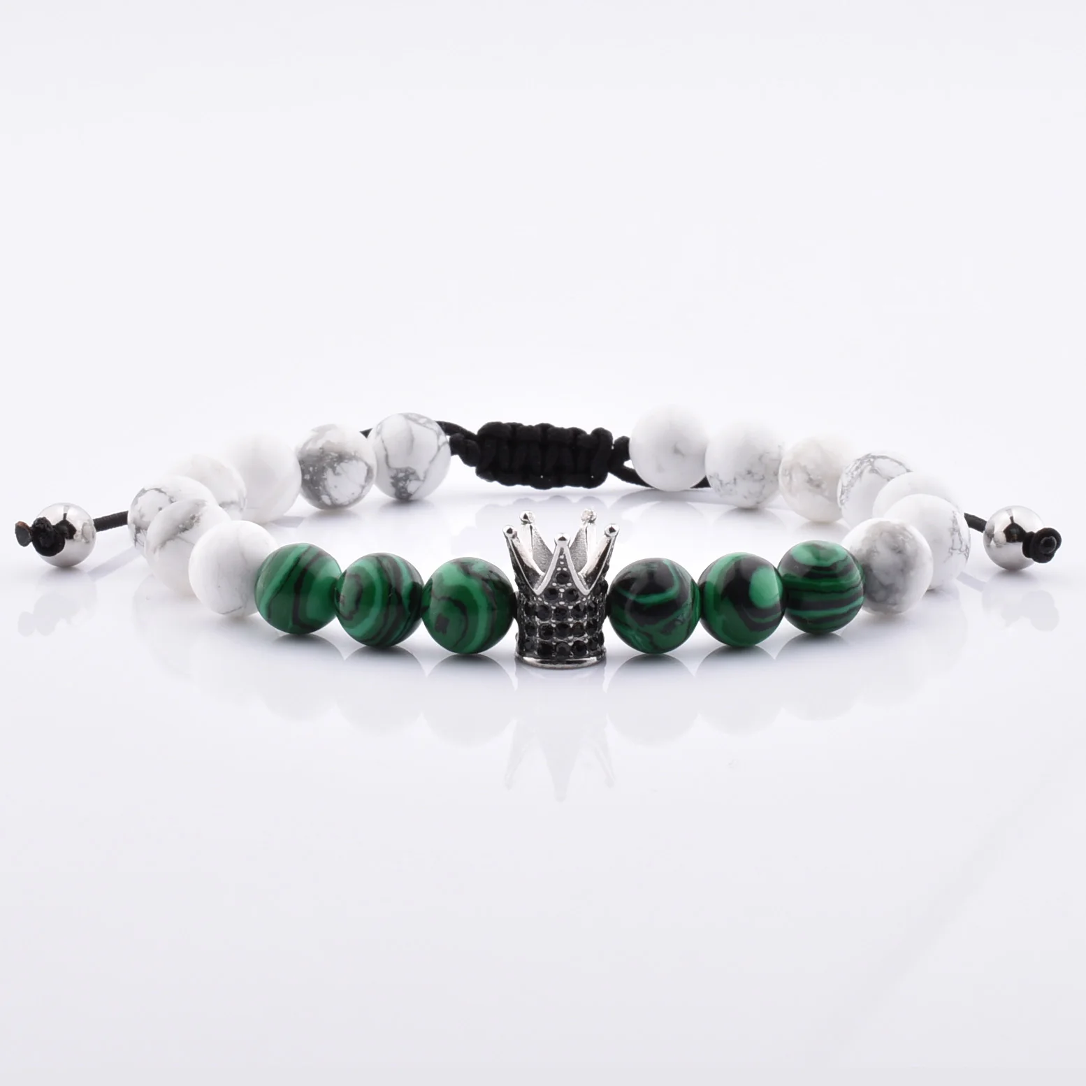 

Fashion Accessories Jewelry Tiny Bead Malachite And Howlite Crown Bracelet