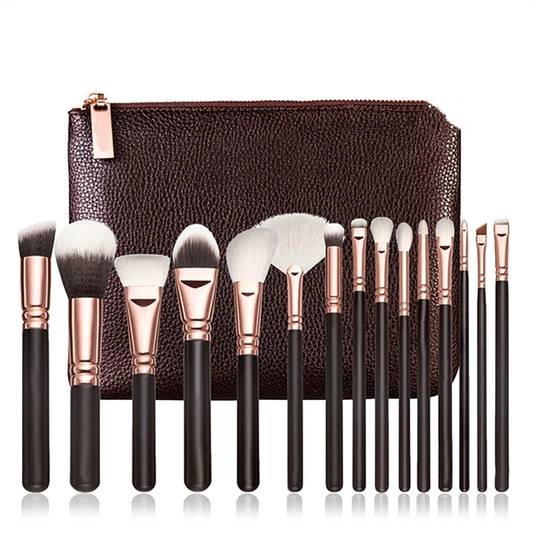 

15pcs Professional Makeup Brush Set Make Up Brush Cosmetics Tool Synthetic Hair Wholesale Makeup Brush Set, Black/pink