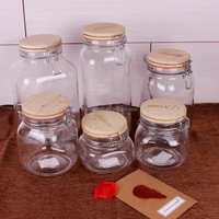 

Home Storage mason wooden lid Jar 500ml 750ml 1000ml 1500ml Glass Container with Metal Clip