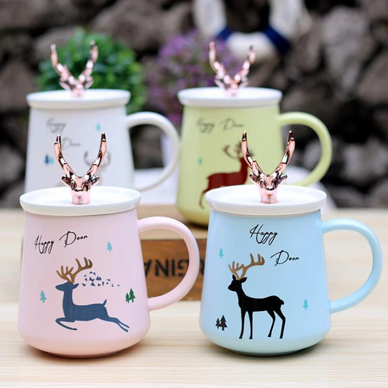 UCHOME 3D Golden Antler Cover Coffee Ceramic Mug