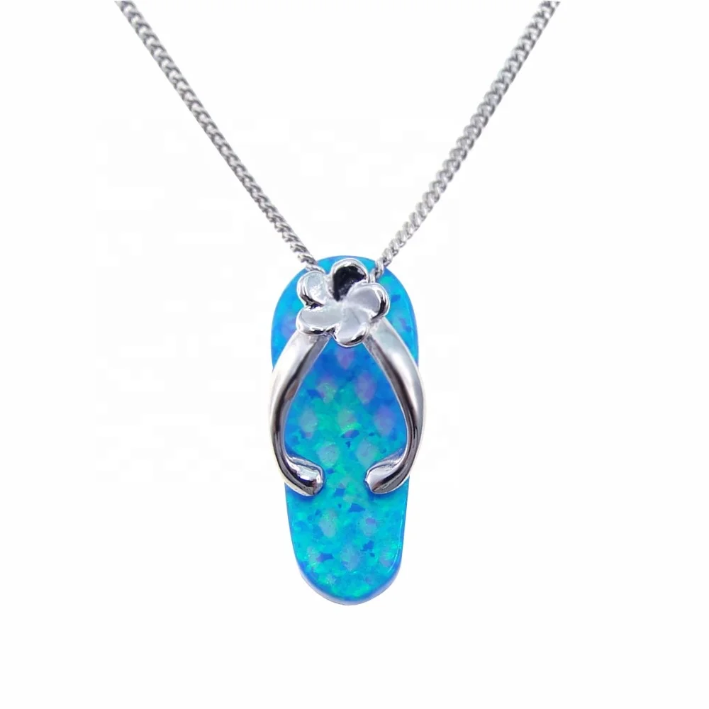 

Hot Sale Fashion Hawaii Slipper Designs 925 Sterling Silver Blue Fire Opal Pendant in stock, Blue opal