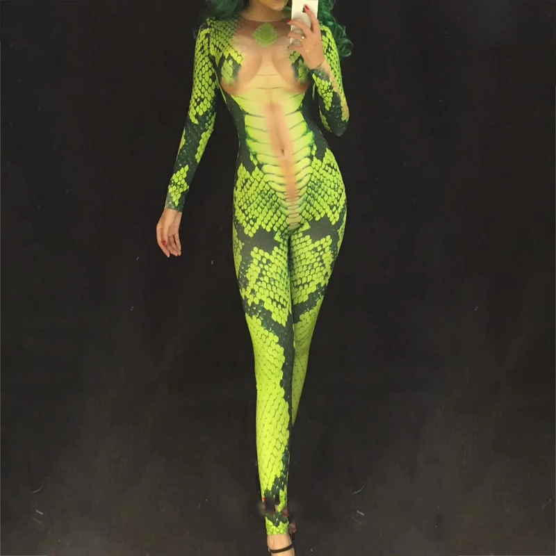

Green Snake For Nightclub Costume DJ DS Singers Jumpsuit Bodysuit Bling Women' Outfit Birthday Celebrate Clothing DN2028