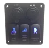 RV Car Truck Bus 3 Gang Switch Panel USB Charger Blue LED Power Socket