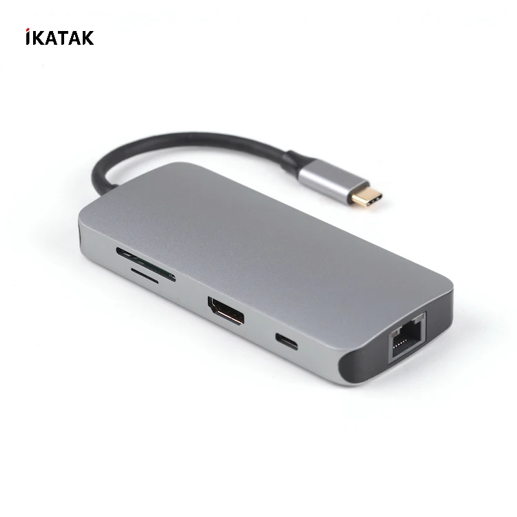 

2019 New Product Portable 7 in 1 Ethernet HDMI PD Charging USB Type C Adapter Hub, Space gray