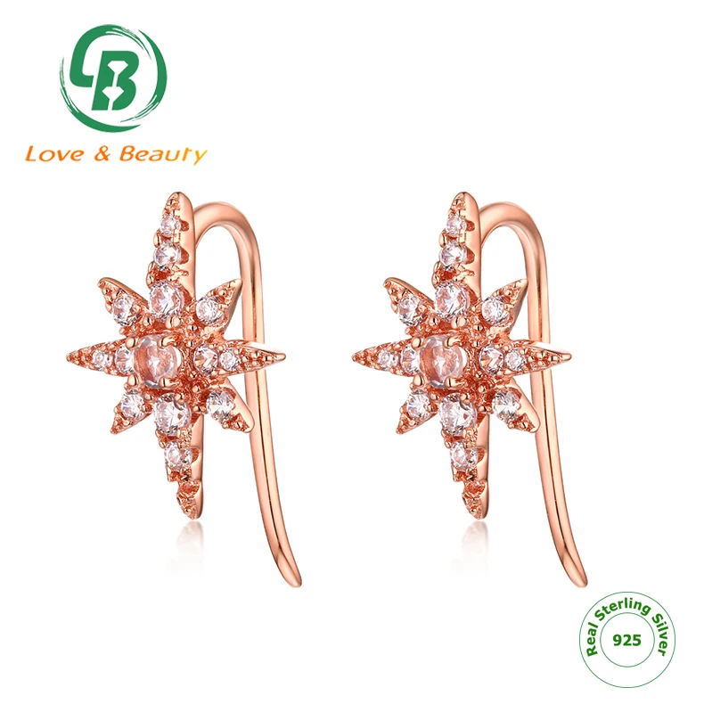 

Fashion Jewelry 2019 Women Silver Ornaments Pave Starburst Ear Climber Earrings, Pink