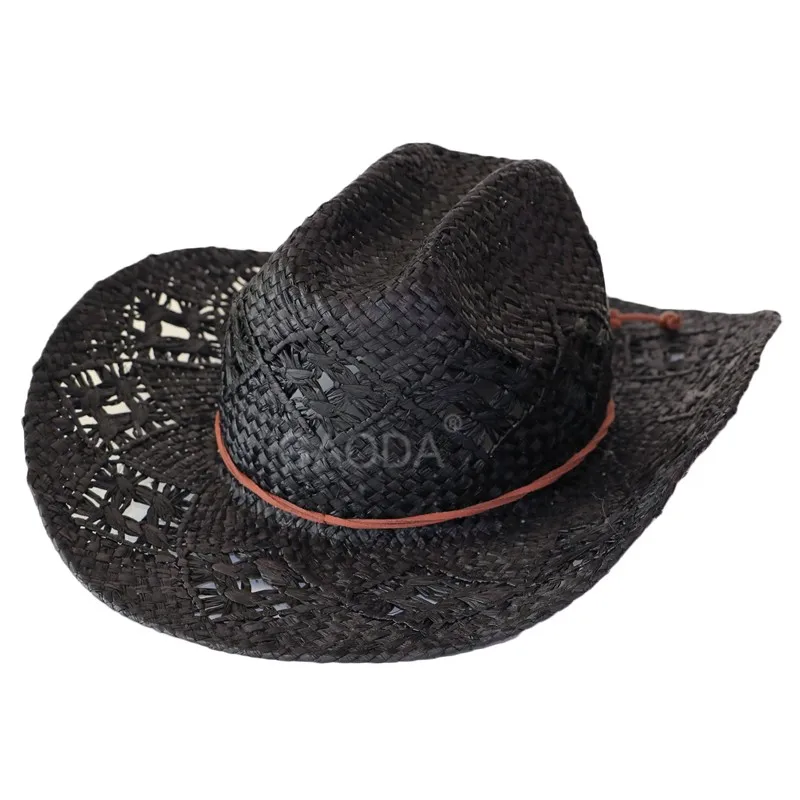 Black Cowboy Straw Hat Raffia Straw Hats For Men Buy Black Cowboy