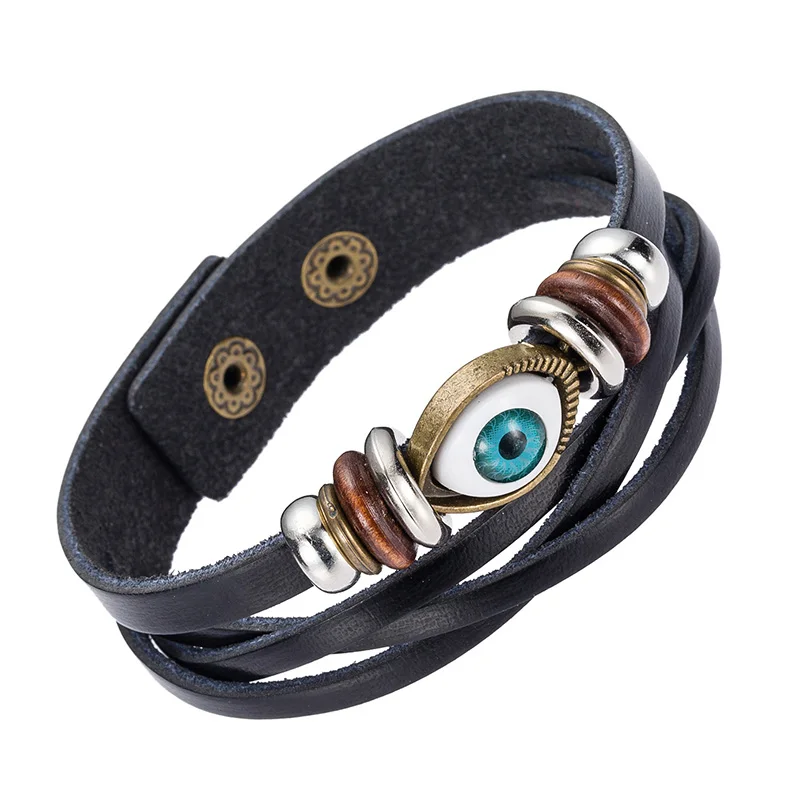 

Handmade Leather Braided Bracelet for Man Wholesale Cheap Price Fashion Evil Eye Bracelet, N/a