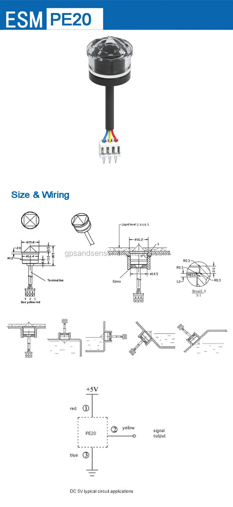 PE20 Infrared electronic level sensor water level switch for medical equipment