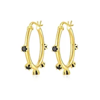 

Minimalist 925 silver women jewelry black cz gold hoop earrings