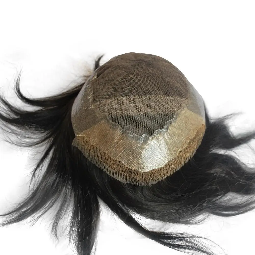 

Stock human hair toupee natural black french lace hair system for men