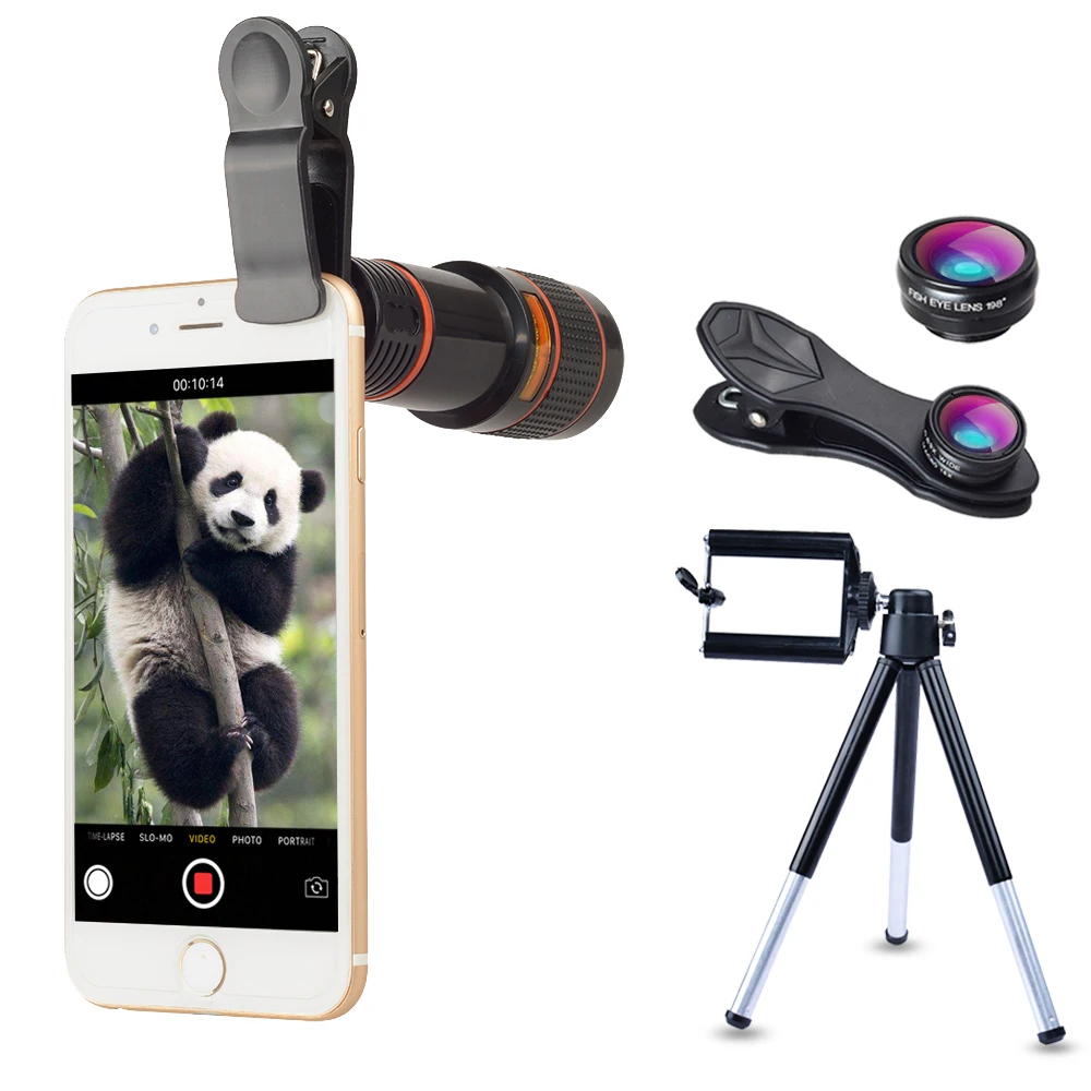 

APEXEL 5 in 1 Phone Accessories Mobile Camera Lens Kit 12x Universal Mobile Phone Zoom Lens Telescope Phone Camera Lens Tripod