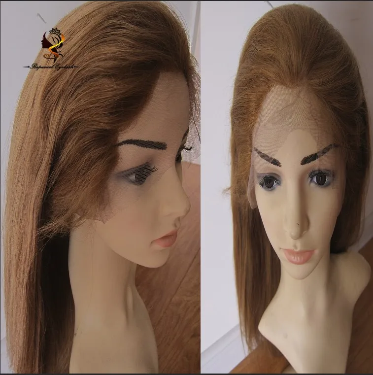

China human hair factory honey blonde silky straight full lace wig with baby hair