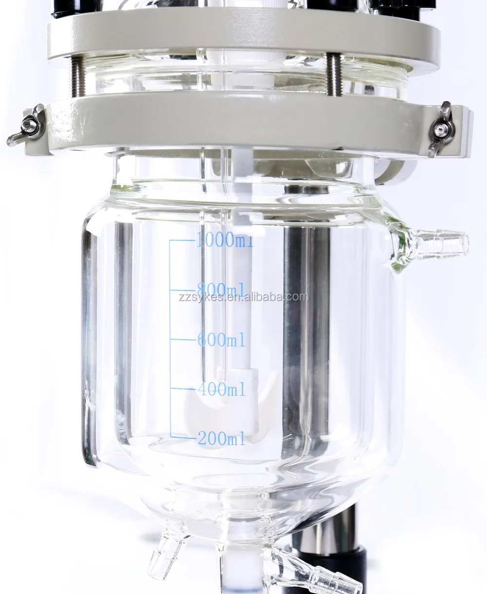 1l 2l 3l 5l Labscale Chemical Twowall Single Jacketed Continuous Stirred Tank Glass Reactor