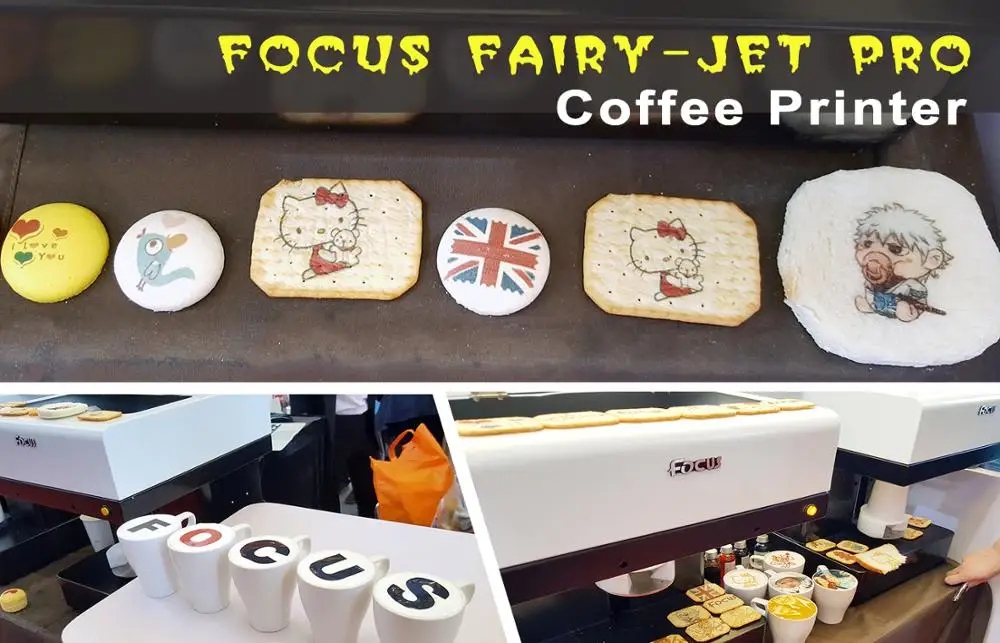 Focusinc edible ink food coffee printing machine milk cookies macarons cake printer