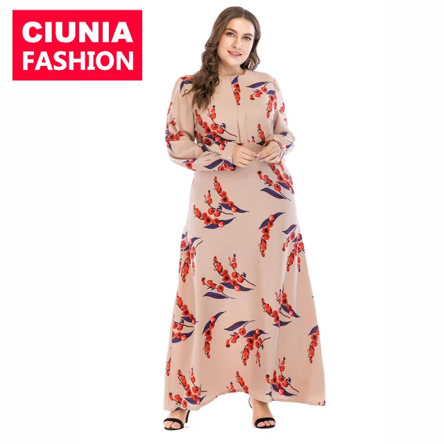 

9074#Modest fashion printed long-sleeve skirt for ladies muslim woman dresses dubai abaya 2018, As shown