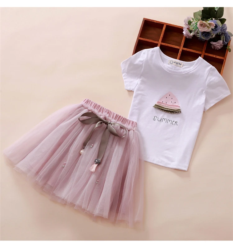 

YGS11 Summer Kids Girls Fashion Cartoon Little three-dimensional flower girls clothing set, As the picture show